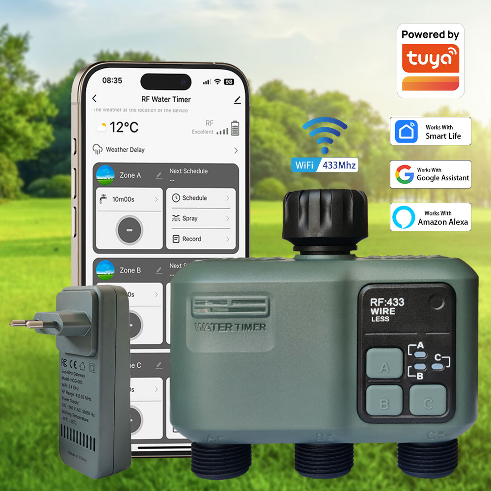 Wifi Irrigation Timer - Tuya Wifi+RF433 3-outlet Water Timer Garden