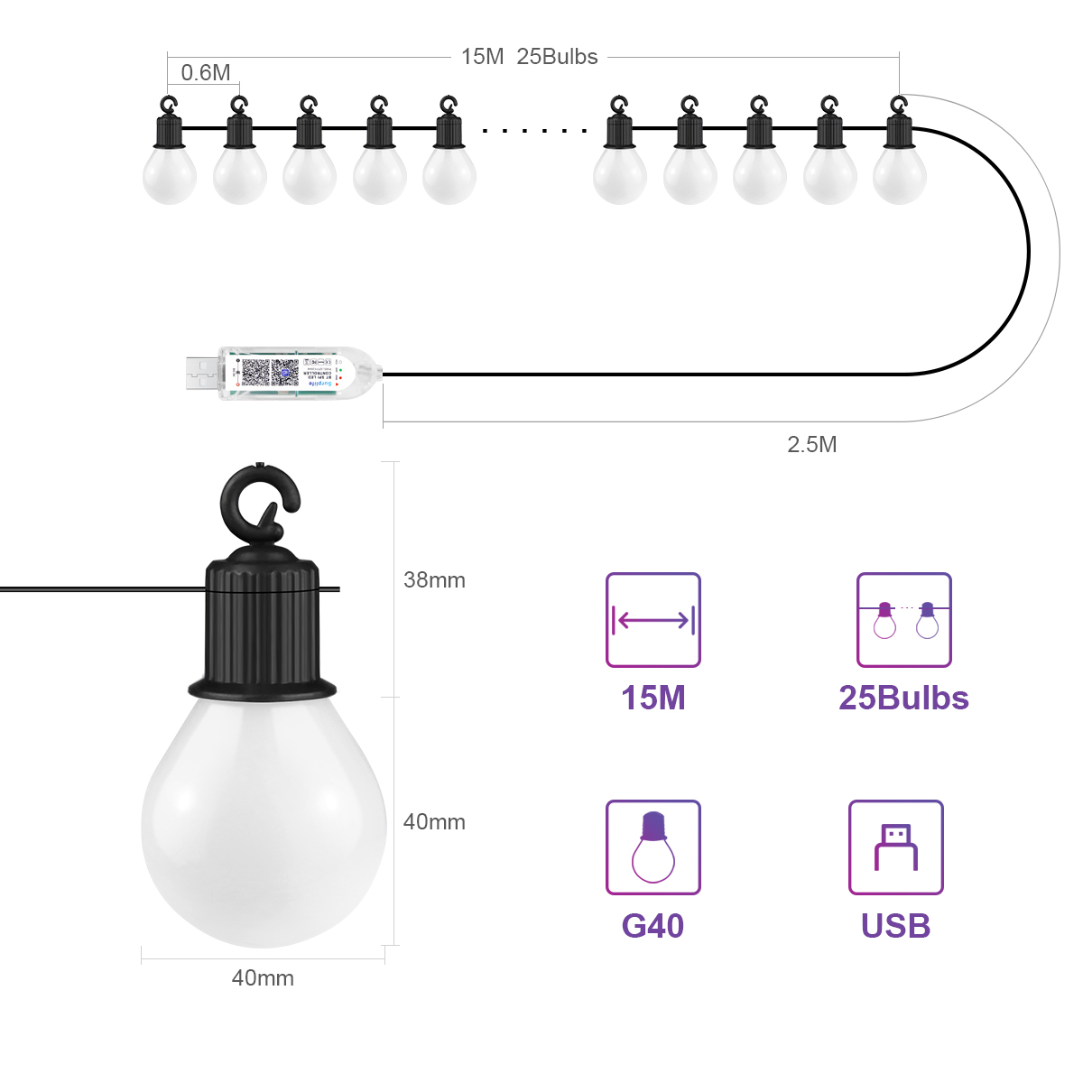 Smart WIFI and Bluetooth G40 L - огляд і ціна Smart Garden Festoon Lights